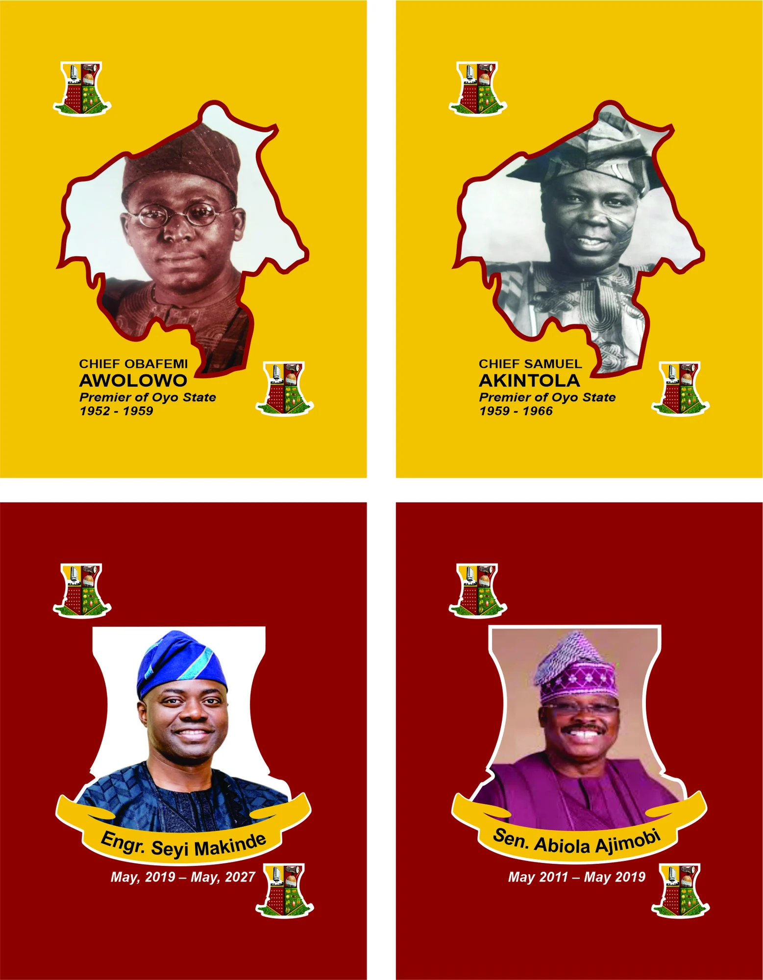 Four Pacesetters card backs featuring historical leaders associated with Oyo State